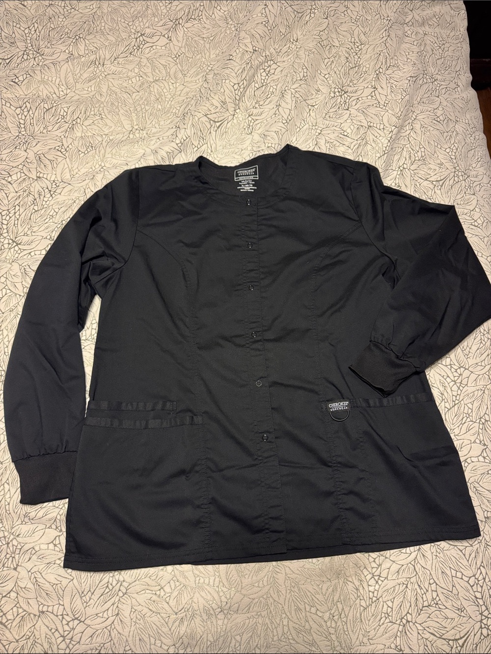 Cherokee Workwear Revolution Black Button-Front Medical Jacket